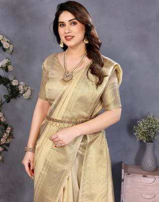 YASHIKA Woven Kasavu Cotton Silk Saree(Cream)