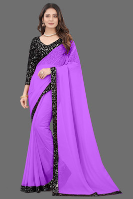 SHELDROM MART Solid/Plain Bollywood Georgette Saree(Light Blue)