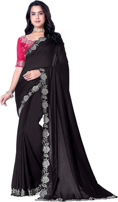 radhe creation Self Design Bollywood Silk Blend Saree(Black)