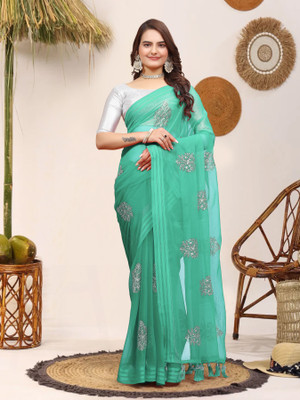 Bansidhar Fabrics Embroidered Daily Wear Chiffon Saree(Light Blue)