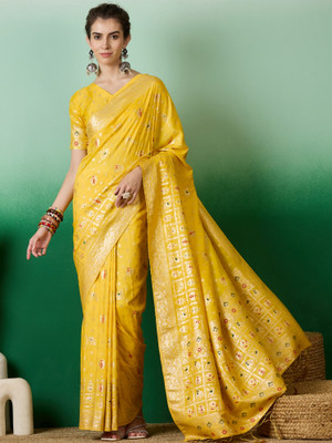 RK Creation Printed Bollywood Cotton Silk Saree(Yellow)