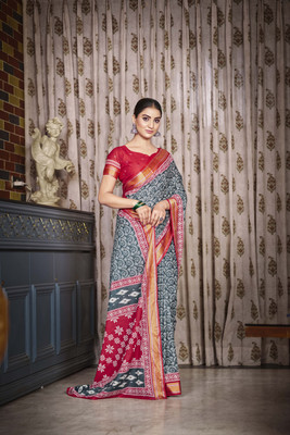 SoshrepCreation Printed Bandhani Pure Cotton Saree(Multicolor)
