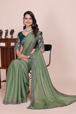 K 5 FASHION Solid/Plain, Embroidered Bollywood Georgette Saree(Light Green)