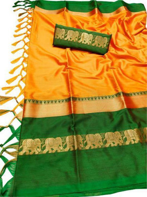 Suwarna Ent Woven Assam Silk Cotton Silk Saree(Orange)