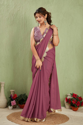 jeravi Solid/Plain, Embroidered, Temple Border Bollywood Georgette Saree(Pink)