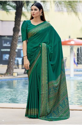 TIARAA Self Design Bollywood Crepe, Silk Blend Saree(Green)