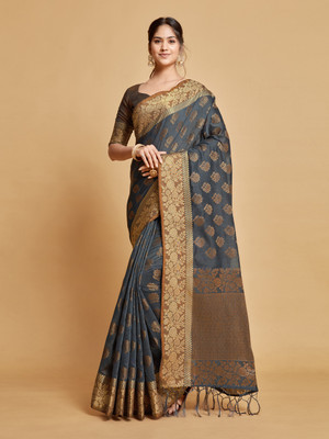 ishika fab Embroidered Chanderi Handloom Art Silk Saree(Grey)