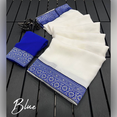 THESIYA FAB Solid/Plain Bollywood Jacquard, Art Silk Saree(White)
