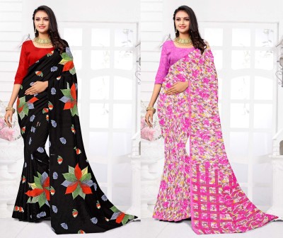 STYLEVEDA Paisley Daily Wear Georgette Saree(Pack of 2, Pink, Black)