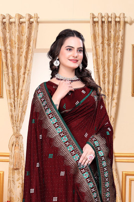 Radheradhey Embroidered Bollywood Silk Blend Saree(Maroon)