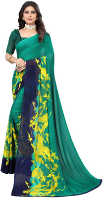 RENSILAFAB Printed Daily Wear Georgette Saree(Green)
