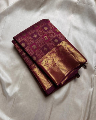 MAHADEV DESIGN Woven Kanjivaram Pure Silk Saree(Purple)