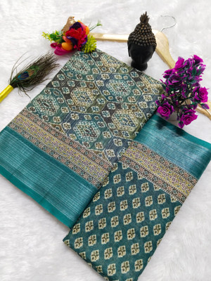 HouseOfCommon Printed Kanjivaram Linen, Cotton Linen Saree(Pack of 2, Dark Blue)