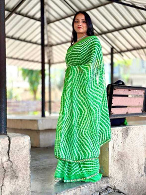 HouseOfCommon Printed Bollywood Georgette Saree(Green)