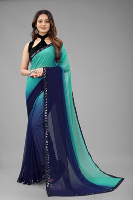 MM VENTURE Solid/Plain, Embellished Bollywood Georgette Saree(Light Blue)