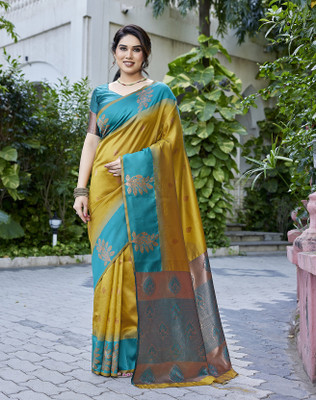 YASHIKA Woven Daily Wear Cotton Silk Saree(Yellow)