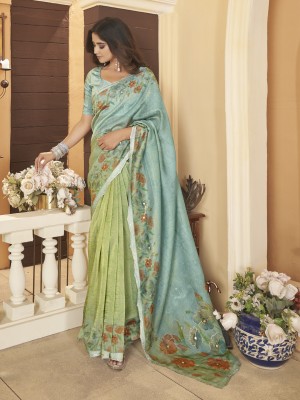 RekhaManiyar Embroidered, Digital Print Bollywood Tissue Saree(Multicolor)