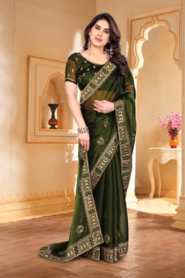 KHRITI FAB Woven Bollywood Jimmy choo Saree(Light Green)