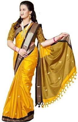 Shruti Bandhani Woven Kanjivaram Cotton Silk Saree(Yellow)