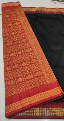 MHSareeDestination Temple Border, Solid/Plain Sambalpuri Pure Silk Saree(Black)