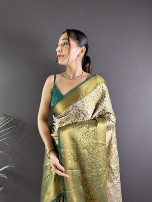 GATISHVAM TEXTILE Printed Banarasi Art Silk Saree(Green, Red)