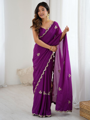 Divastri Embellished Bollywood Chiffon Saree(Purple)