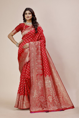 DHAYNAAND REEWA FASHION Woven Banarasi Jacquard Saree(Red)