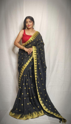 ACHOL Self Design Handloom Pure Cotton Saree(Black)
