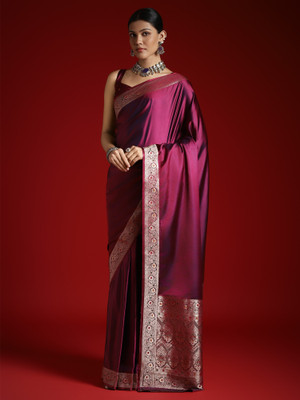 ANOUK Woven Banarasi Satin, Silk Blend Saree(Magenta)