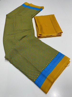 Dori Printed Daily Wear Crepe, Silk Blend Saree(Yellow)