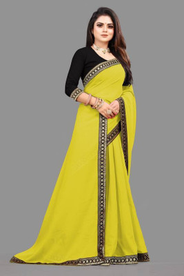 Samrudhh Solid/Plain, Embellished Bollywood Georgette Saree(Yellow)