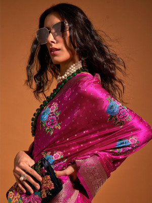 Divastri Woven Banarasi Satin Saree(Pink)