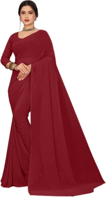 VTU ENTERPRISE Solid/Plain Daily Wear Georgette Saree(Maroon)