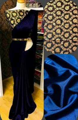 Arpita Fashion Solid/Plain, Self Design Bollywood Satin Saree(Dark Blue)