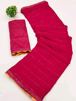 DRIZOMIZ Solid/Plain Bollywood Georgette Saree(Pink)