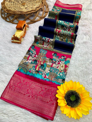 YESHU ENTERPRISE Printed Bollywood Chanderi Saree(Blue)