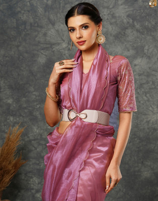 Samah Embroidered, Solid/Plain Bollywood Net Saree(Pink)