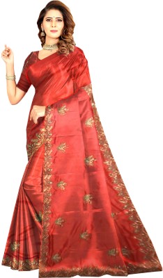 Abl Self Design Banarasi Chiffon Saree(Red)