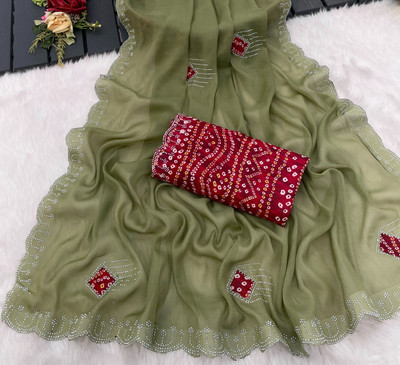 Ethina Fashion Embroidered Bollywood Georgette Saree(Light Green)