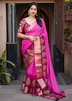Tasrika Embellished Banarasi Georgette Saree(Pink)