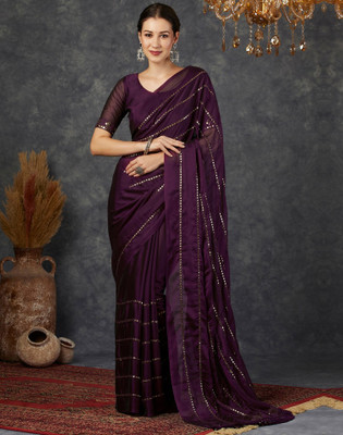 Samah Dyed, Embellished Bollywood Georgette Saree(Purple, Gold)