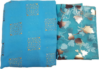 V And V Shop Printed Bollywood Chiffon Saree(Light Blue)
