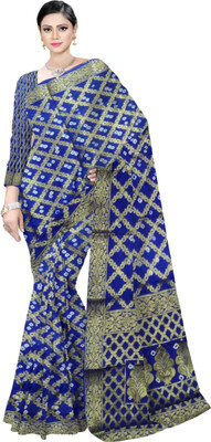 AMIT ECOM SERVICES Solid/Plain Bandhani Pure Silk Saree(Dark Blue)
