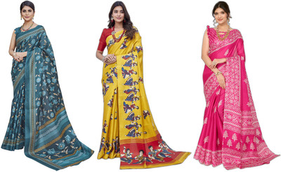 YASHIKA Woven Daily Wear Art Silk Saree(Pack of 3, Blue, Yellow, Pink)