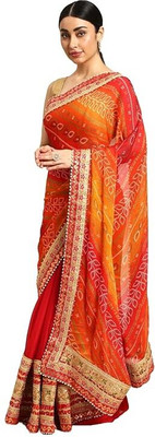 TINA FASHION Printed Bandhani Chiffon Saree(Multicolor)