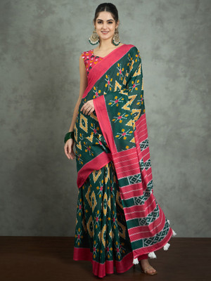 Divastri Printed Daily Wear Cotton Blend Saree(Green)