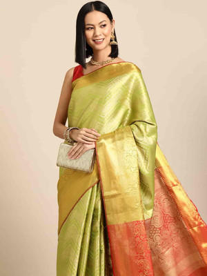 Tasrika Woven Banarasi Tissue Saree(Green)