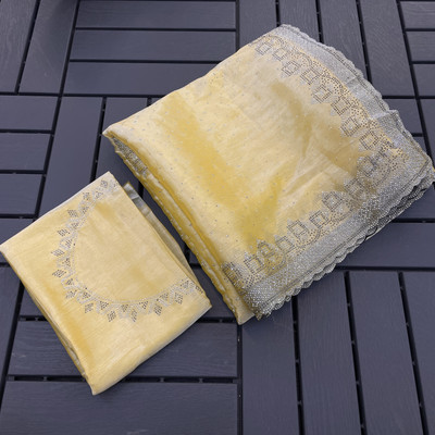 Jennyfab Embellished Bollywood Jimmy choo Saree(Yellow)