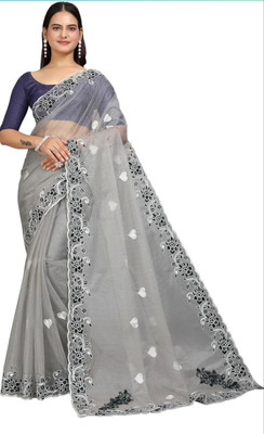 NIYANTAKSH Embroidered Bollywood Net Saree(Grey)