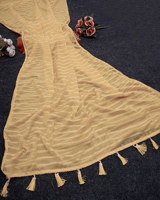 Aadimam Creation Self Design Bollywood Chiffon Saree(Beige)